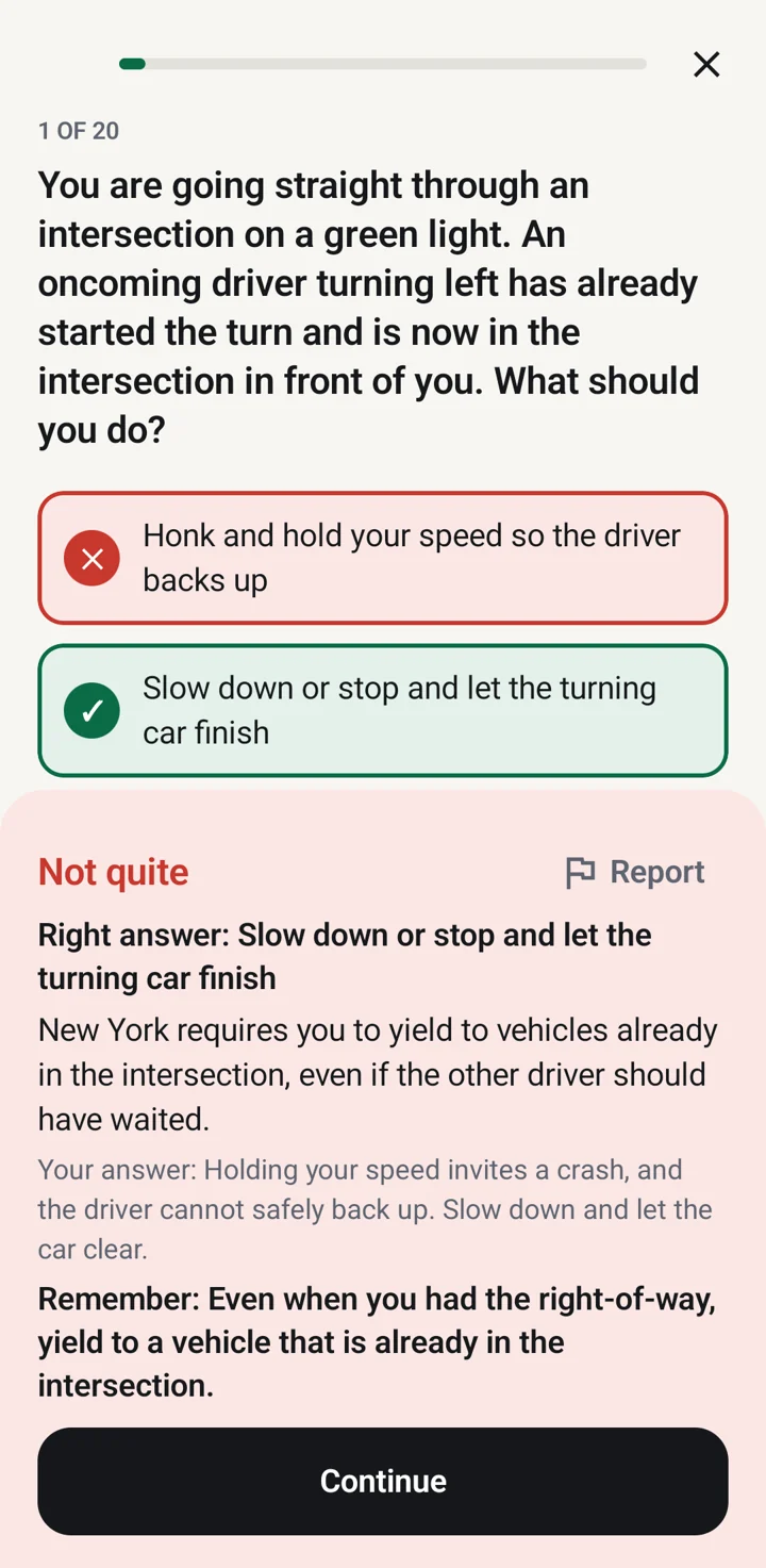 A practice question with the explanation panel open